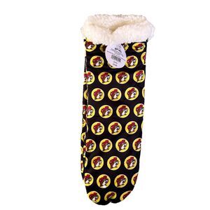 Buc-ees Logo Sherpa Gripper Socks Black One Size Style Happy Camper NWT
